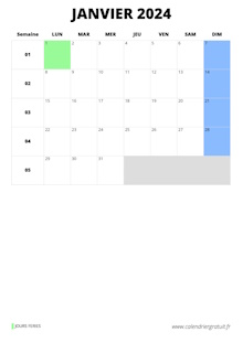calendrier mensuel