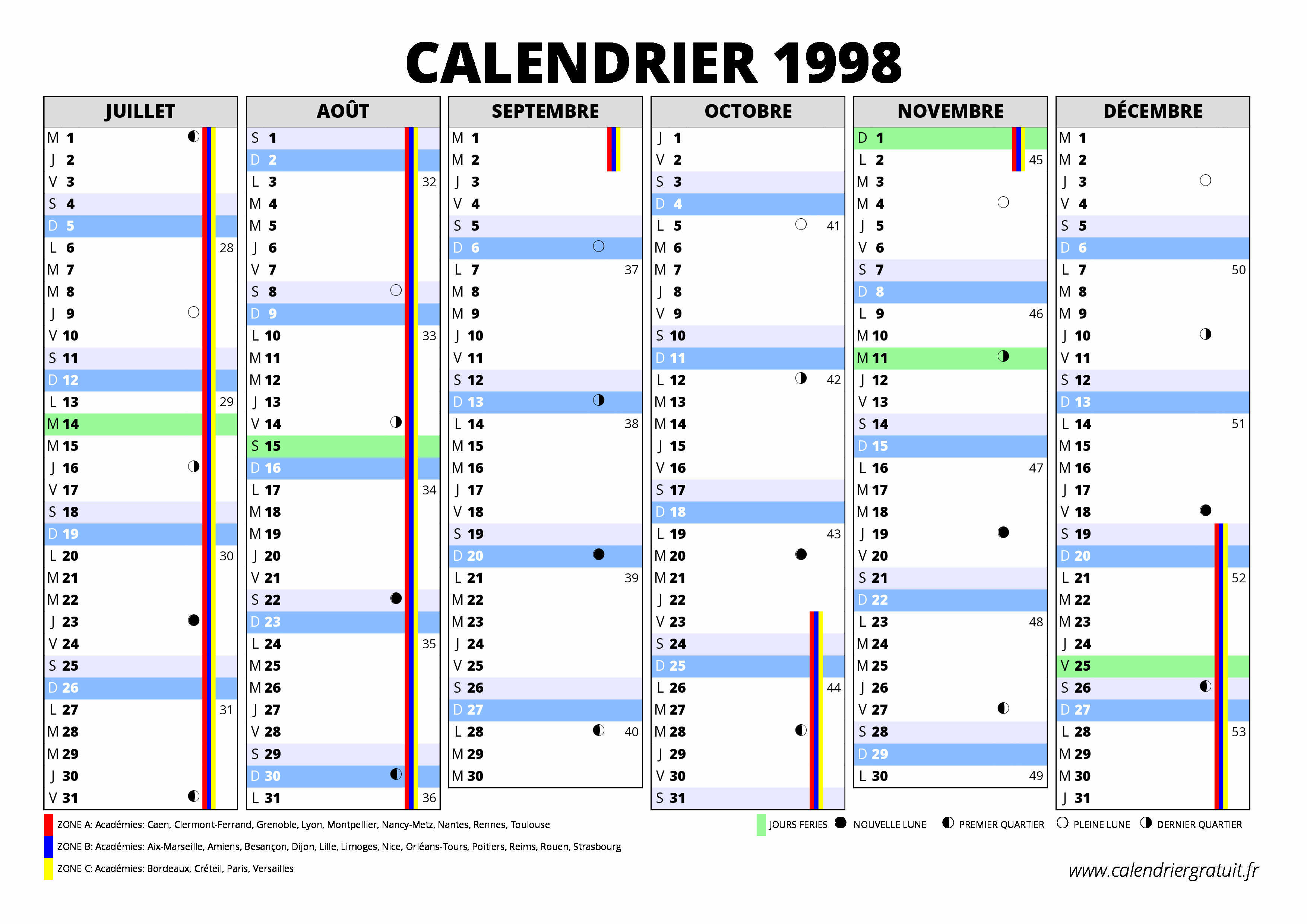 Calendrier 1998