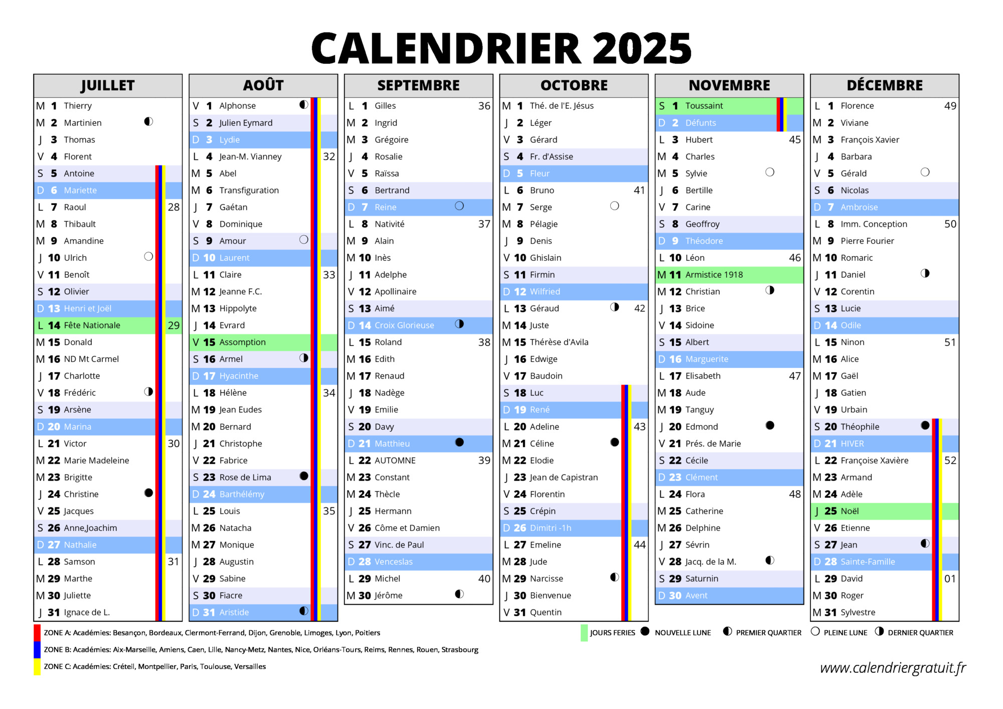 Calendrier 2025