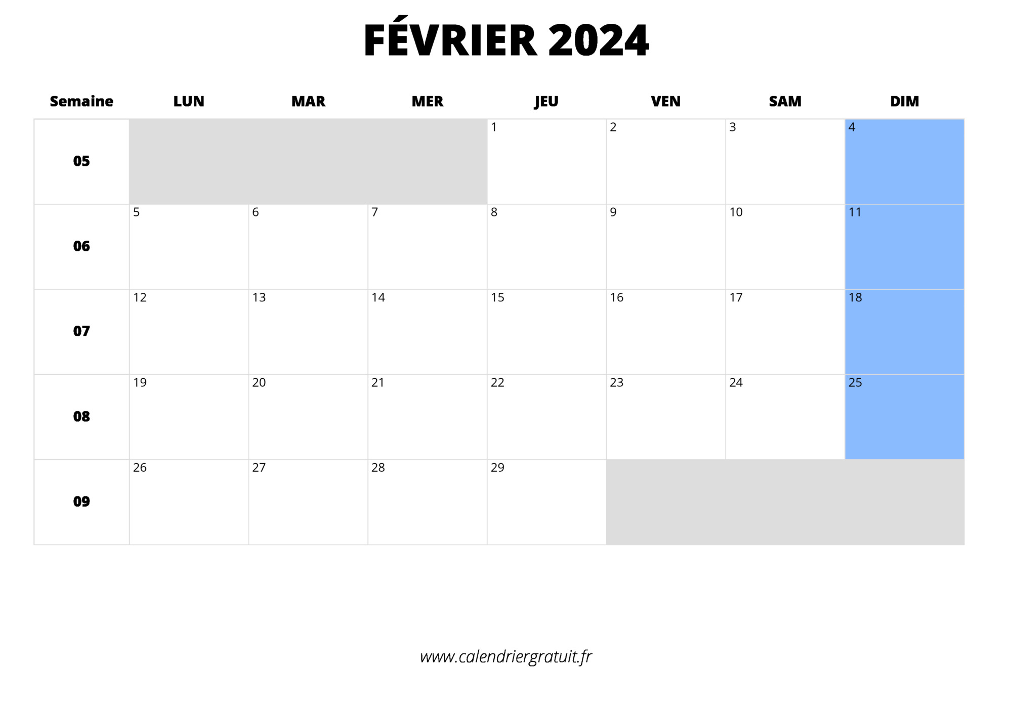 Calendrier 2024 avec jours fériés et dates utiles à imprimer