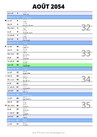 calendrier août 2054 au format portrait pour prendre des notes