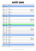 calendrier août 2065 au format portrait pour prendre des notes