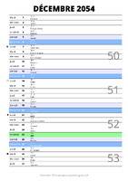 calendrier décembre 2054 au format portrait pour prendre des notes