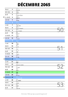 calendrier décembre 2065 au format portrait pour prendre des notes