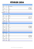 calendrier février 2054 au format portrait pour prendre des notes