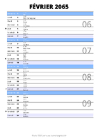 calendrier février 2065 au format portrait pour prendre des notes