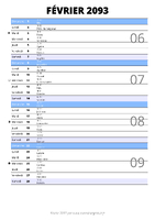 calendrier février 2093 au format portrait pour prendre des notes