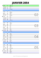 calendrier janvier 2054 au format portrait pour prendre des notes