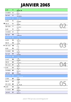 calendrier janvier 2065 au format portrait pour prendre des notes