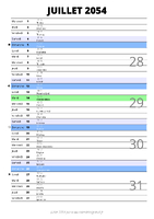 calendrier juillet 2054 au format portrait pour prendre des notes