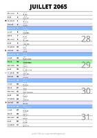 calendrier juillet 2065 au format portrait pour prendre des notes