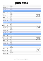 calendrier juin 1944 au format portrait pour prendre des notes