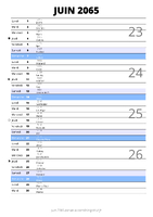 calendrier juin 2065 au format portrait pour prendre des notes