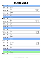 calendrier mars 2054 au format portrait pour prendre des notes