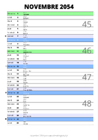calendrier novembre 2054 au format portrait pour prendre des notes