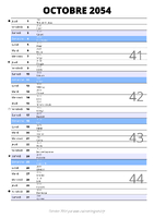 calendrier octobre 2054 au format portrait pour prendre des notes