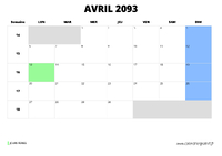 calendrier avril 2093 au format paysage