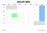 calendrier juillet 2054 au format paysage