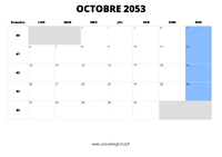 calendrier octobre 2053 au format paysage