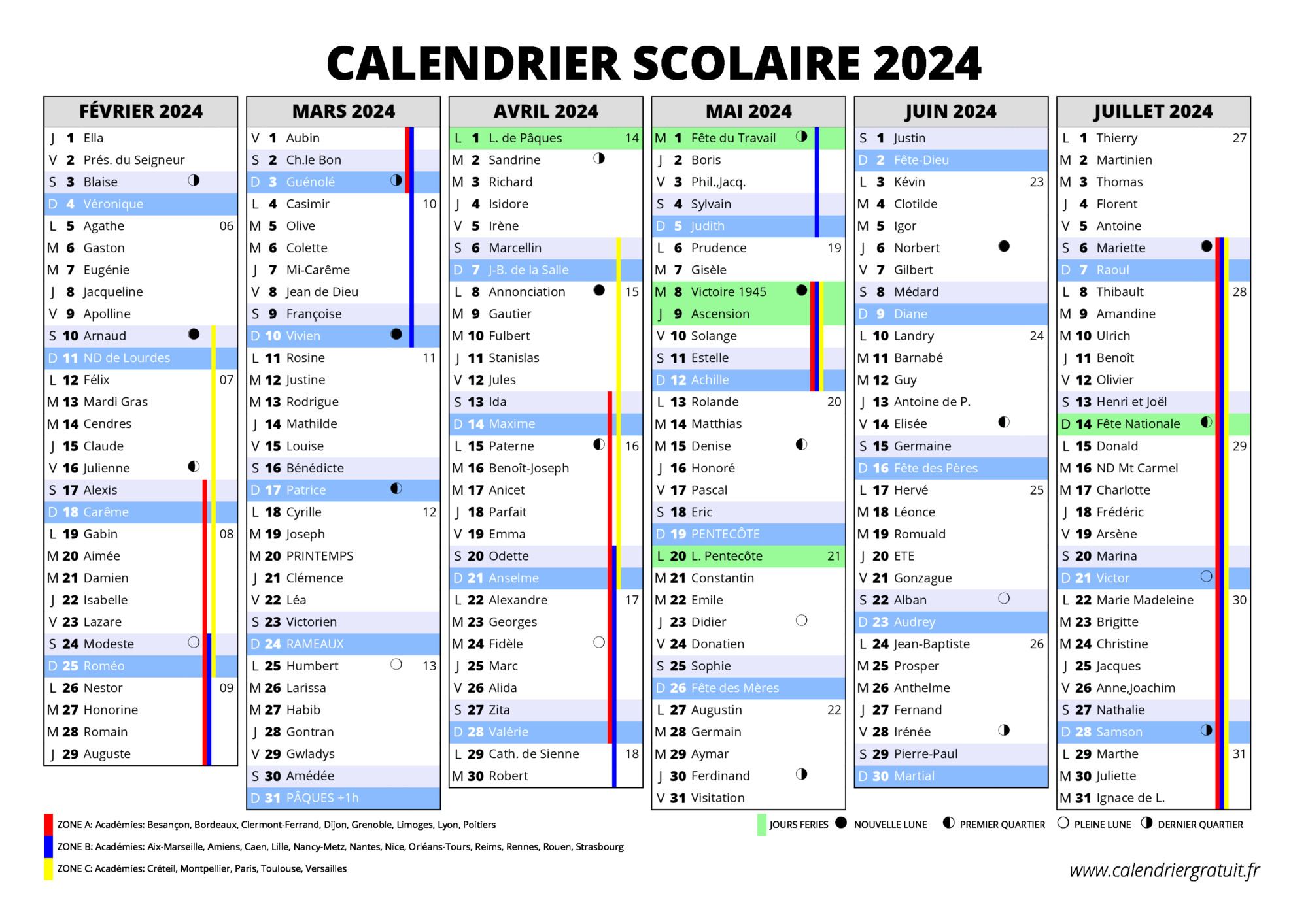 Calendrier scolaire 2024 consultez et imprimez le calendrier scolaire
