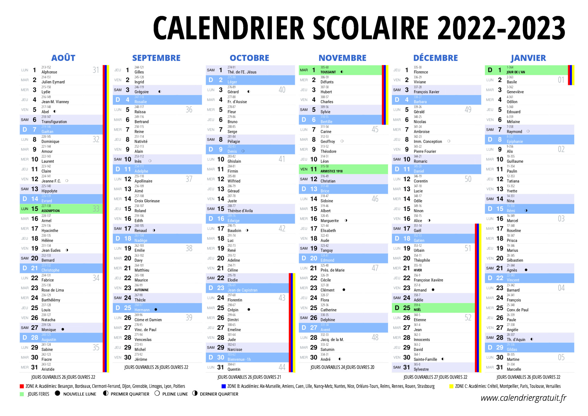 Calendrier 2022 2023 Scolaire Imprimer Calendrier Lunaire 2022 Images
