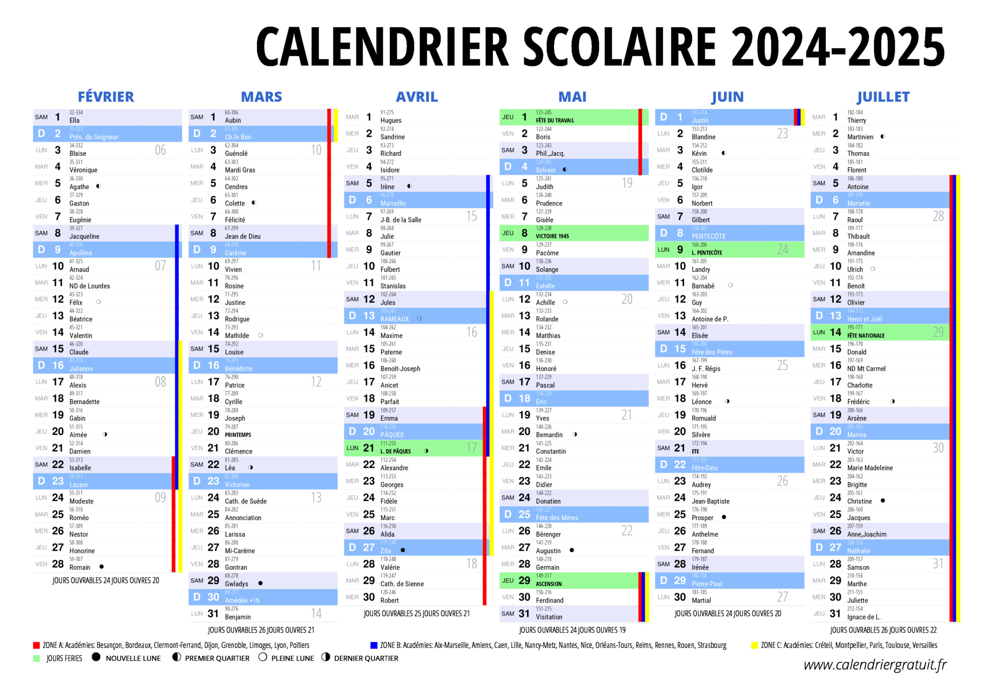Calendrier Scolaire 20242025 Excel, Word Et PDF